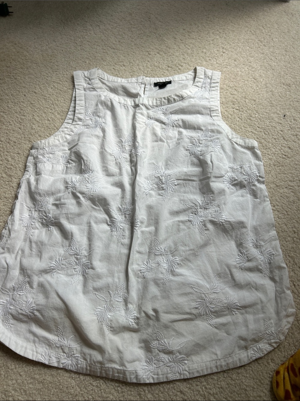 Sleeveless White Embroidered Cotton Tank Top